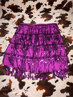 Spirit Fuchsia Sequin Fringe Mini Skirt